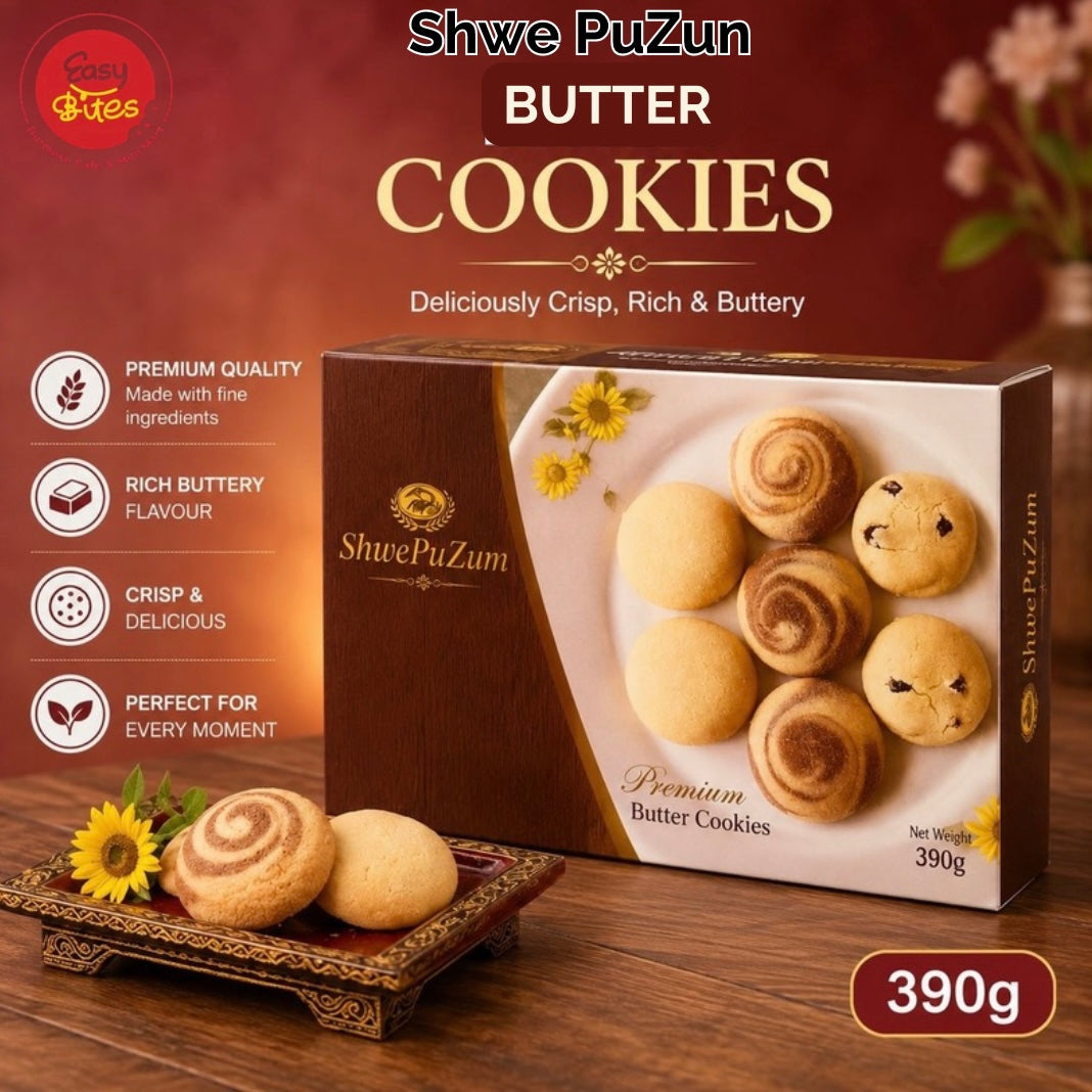 Shwe Puzun Premium Butter Cookies 390g (ရွှေပုစွန် ရှယ်နံကထိုင် 390g)
