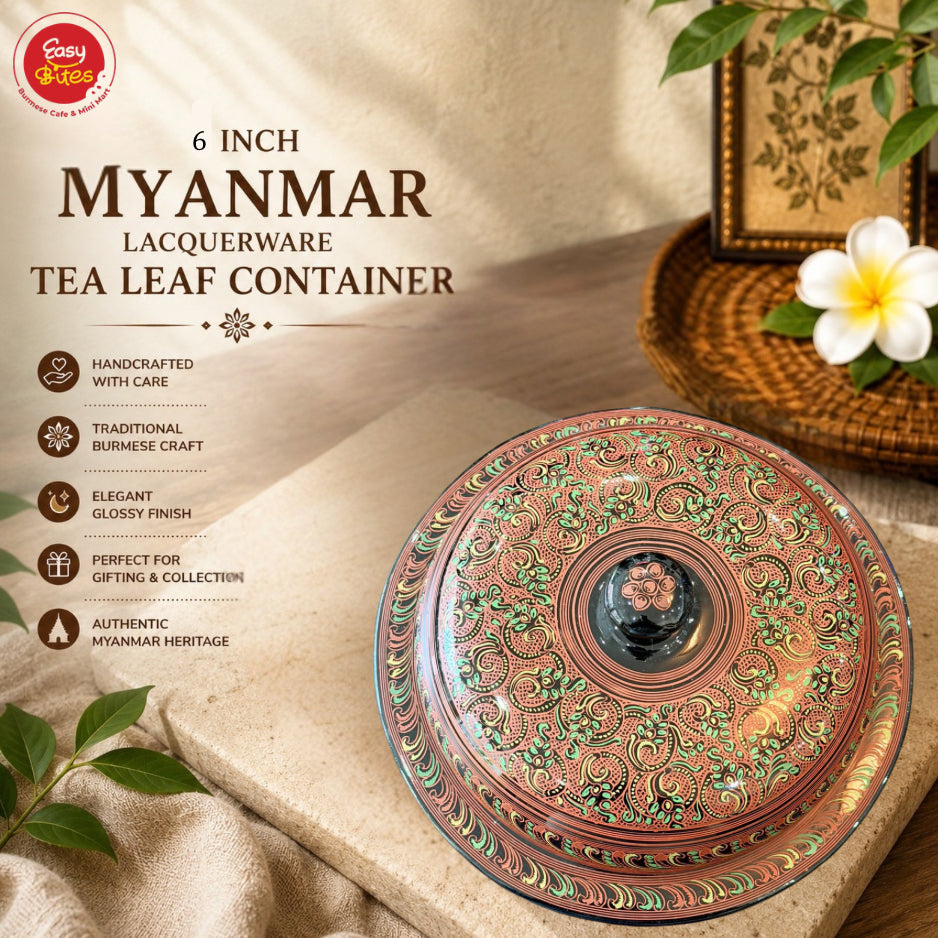 Myanmar Lacquerware Laphet Box 6 Inch | ၆" ယွန်းစစ်လက်ဖက်အစ်