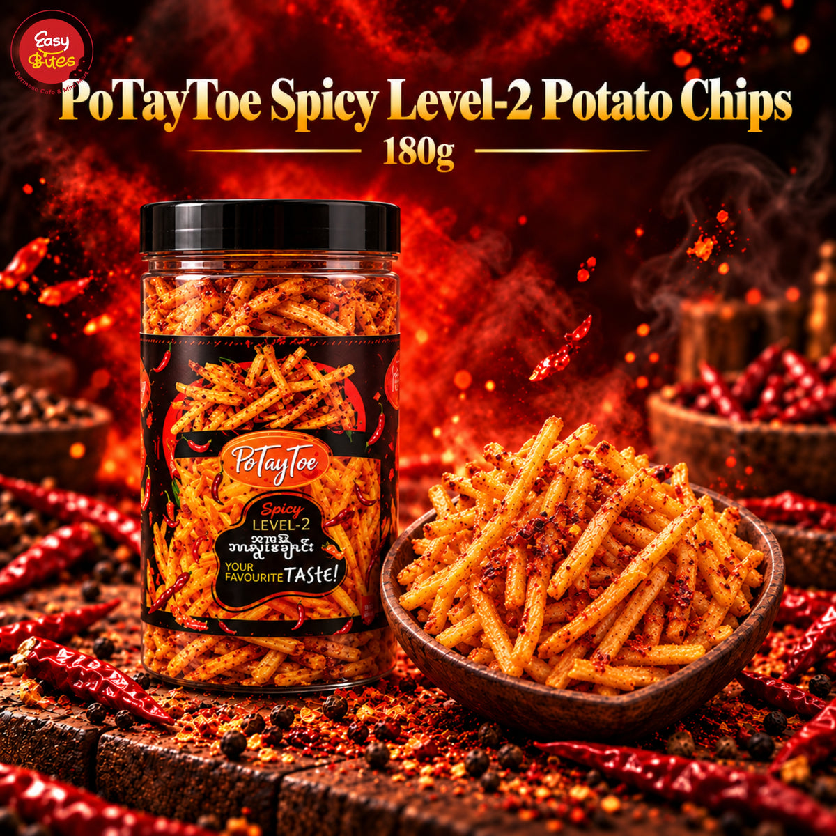 PoTayToe Spicy Level-2 Potato Chips 180g