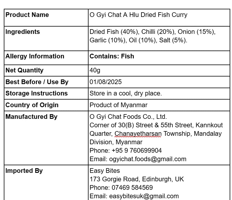 အိုးကြီးချက် အလှူငါးခြောက်ချက် 40g (O Gyi Chat A Hlu Dried Fish Curry) - Easy Bites