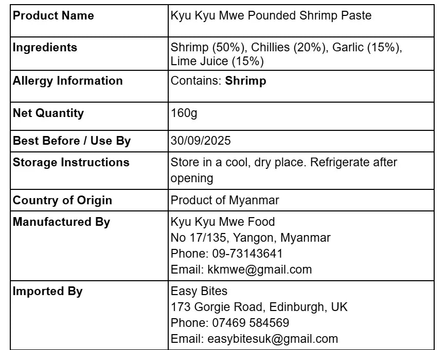 ကြူကြူမွှေး မျှင်ငပိ 160g (Kyu Kyu Mwe Pounded Shrimp Paste) - Easy Bites