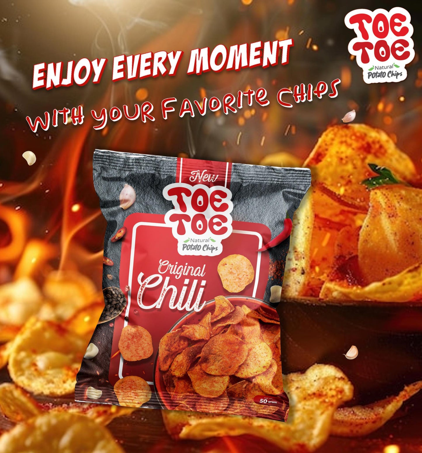 တိုးတိုး အာလူးကြော် အစပ် 50g (Toe Toe Potato Chips Spicy)