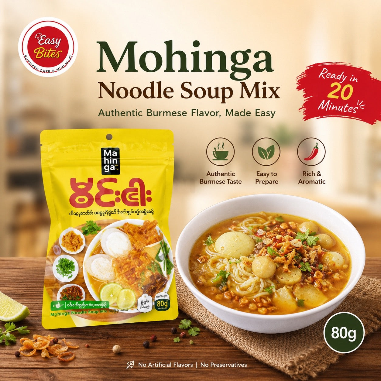 မွင်းငါး တောချက် မုန့်ဟင်းခါး  |Mohinga Instant Soup Mix 100g | မုန့်ဟင်းခါး အသင့်ဖျော်အနှစ် 100g
