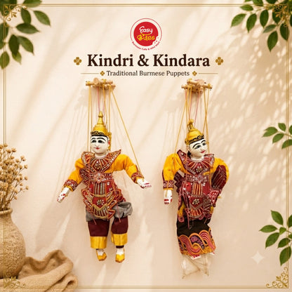 Myanmar Marionette Kindari & Kindara Puppet Set | ကိန္ဒရီ၊ ကိန္ဒရာ ရုပ် | Handmade Traditional Myanmar Puppets