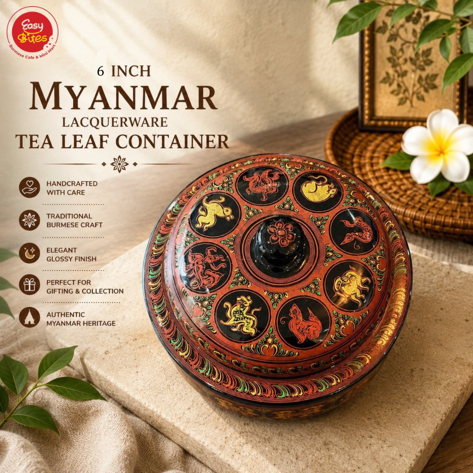 Myanmar Lacquerware Laphet Box 6 Inch | ၆" ယွန်းစစ်လက်ဖက်အစ်