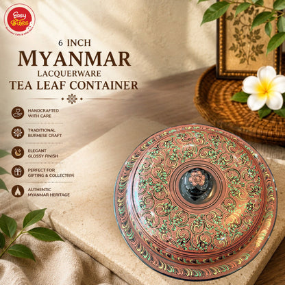 Myanmar Lacquerware Laphet Box 6 Inch | ၆" ယွန်းစစ်လက်ဖက်အစ်