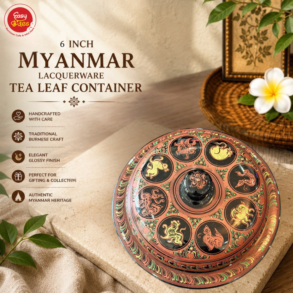Myanmar Lacquerware Laphet Box 6 Inch | ၆" ယွန်းစစ်လက်ဖက်အစ်