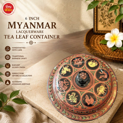 Myanmar Lacquerware Laphet Box 6 Inch | ၆" ယွန်းစစ်လက်ဖက်အစ်