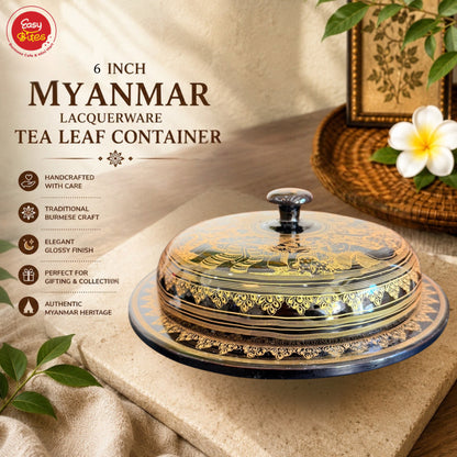 Golden Myanmar Lacquerware Laphet Box 6 Inch | ၆" ရွှေယွန်းလက်ဖက်အစ်