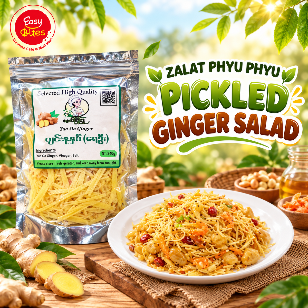 ဇလပ်ဖြူဖြူ  ဂျင်းနုနှပ် (ရေဦး)  (Zalat Phyu Phyu Pickled Ginger)