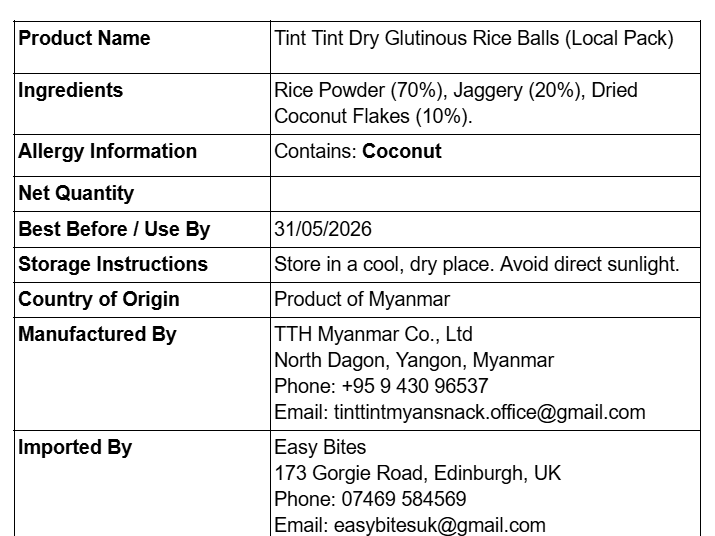 Dry မုန့်လုံးရေပေါ် (Local Pack) (Tint Tint Dry Glutinous Rice Balls (Local Pack))