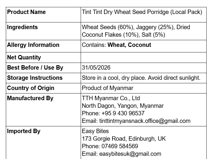 Dry ဂျုံကြို (Local Pack) (Tint Tint Dry Wheat Seed Porridge (Local Pack))