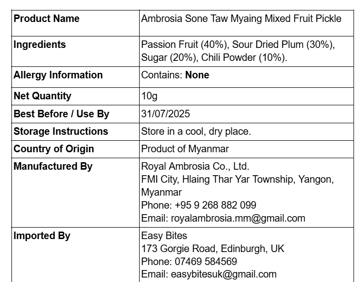နတ်သုဒ္ဓါ Mini စုံတောမြိုင် 1pc (Ambrosia Sone Taw Myaing Mixed Fruit Pickle)