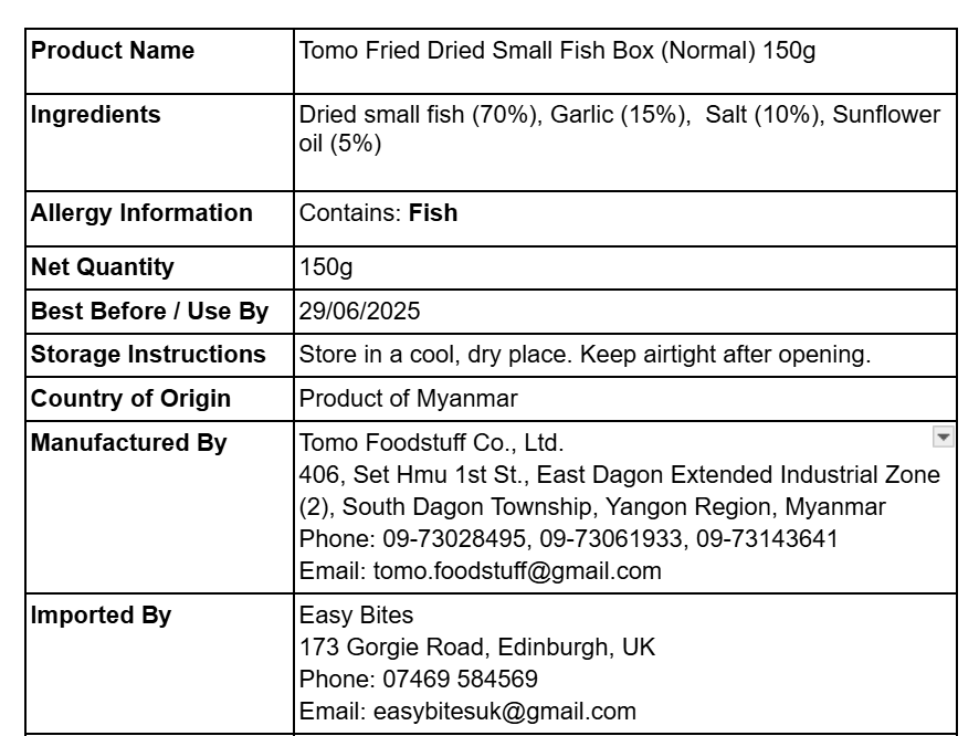 TOMO ငါးနီတူကြော် 150g box (အချို) (Tomo Fried Dried Small Fish Box - Normal)