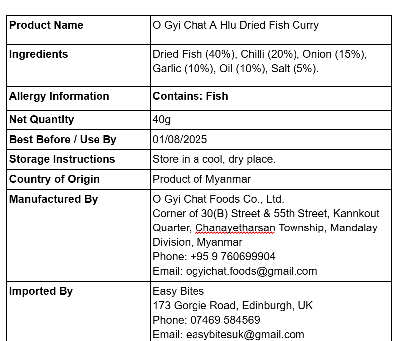 အိုးကြီးချက် အလှူငါးခြောက်ချက် 40g (O Gyi Chat A Hlu Dried Fish Curry)