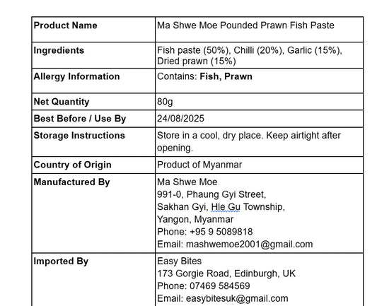 မရွှေမိုး ပုဇွန် ငါးပိထောင်း 80g (Ma Shwe Moe Pounded Prawn Fish Paste) - Easy Bites
