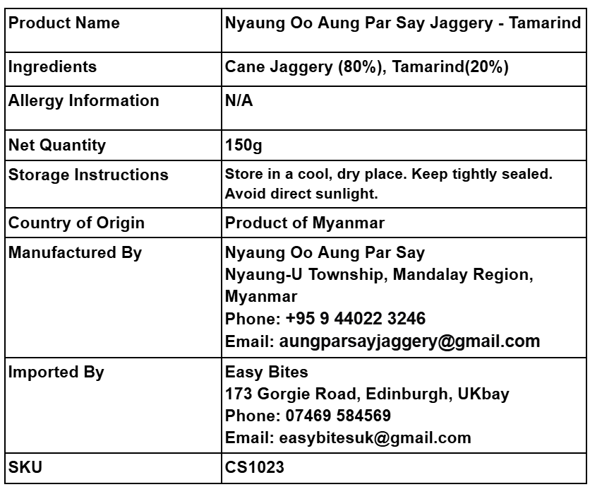 ညောင်ဦး အောင်ပါစေ ထန်းလျက် 150g (မန်ကျည်း) (Nyaung Oo Aung Par Say Jaggery - Tamarind)