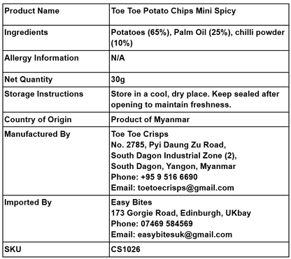 တိုးတိုး မီနီ စပိုင်စီ 30g (Toe Toe Potato Chips Mini Spicy)