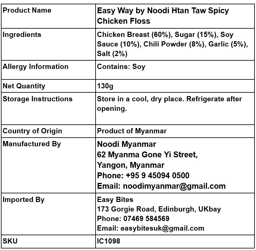 Easy Way by Noodi ထန်းတောကြက်မွှကြော်𝟏𝟑𝟎𝐠 (Easy Way by Noodi Htan Taw Spicy Chicken Floss)