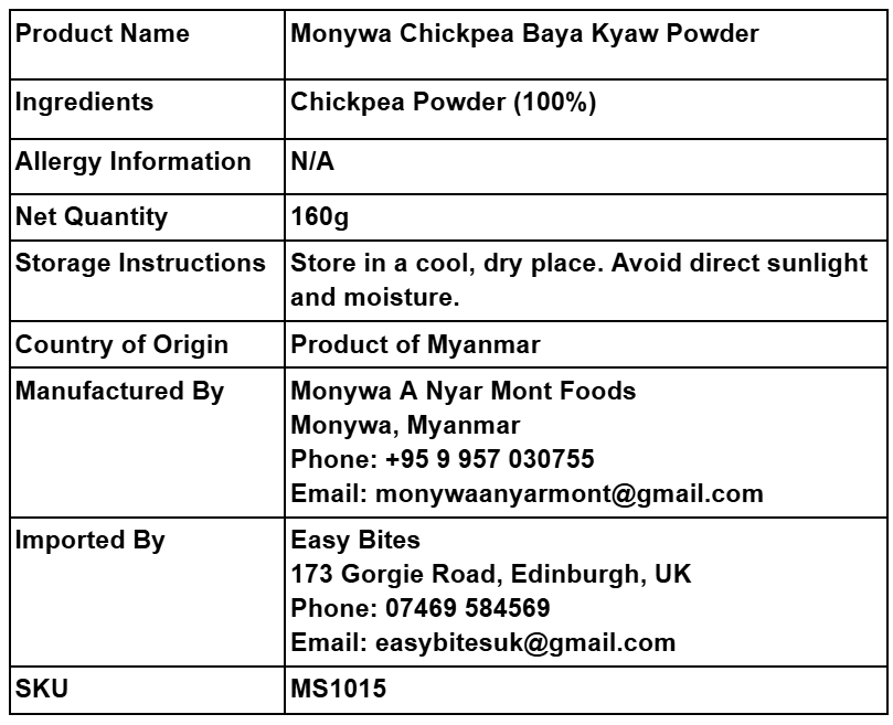 မုံရွာ ကုလားပဲ ဘယာကြော်မှုန့်  (Monywa Chickpea Baya Kyaw Powder)